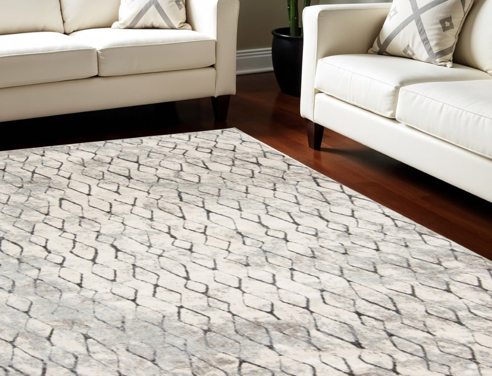 HomeRoots 8' Gray and Ivory Geometric Area Rug – Durable, Stain-Resistant Design for Stylish Living Spaces 8' X 10' 565955