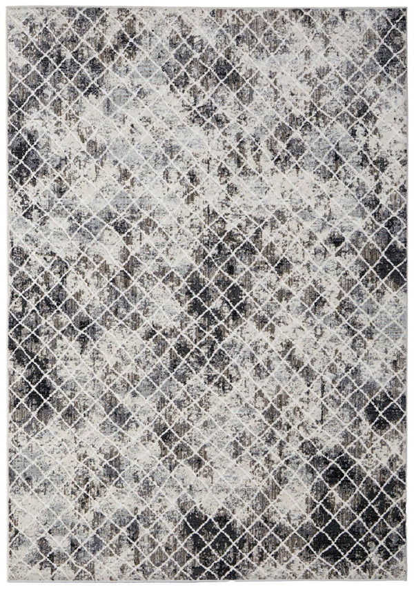 HomeRoots 8' Gray and Ivory Geometric Distressed Area Rug - Durable, Low-Maintenance Design for Modern Spaces 8' X 10' 565956