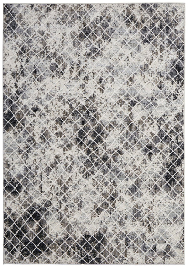 HomeRoots 8' Gray and Ivory Geometric Distressed Area Rug - Durable, Low-Maintenance Design for Modern Spaces 8' X 10' 565956