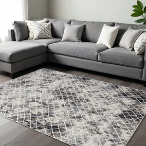 HomeRoots 8' Gray and Ivory Geometric Distressed Area Rug - Durable, Low-Maintenance Design for Modern Spaces 8' X 10' 565956