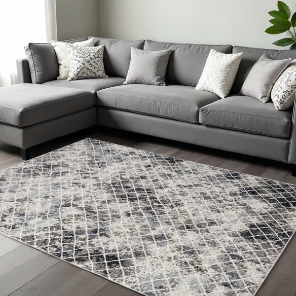 HomeRoots 8' Gray and Ivory Geometric Distressed Area Rug - Durable, Low-Maintenance Design for Modern Spaces 8' X 10' 565956