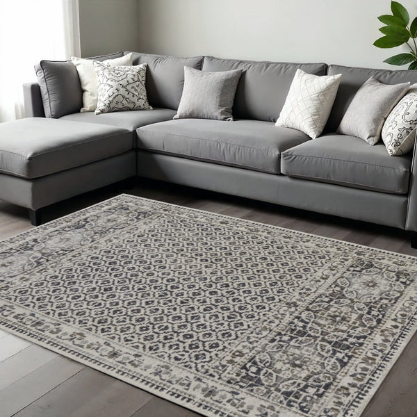 HomeRoots 8' Gray and Ivory Abstract Distressed Area Rug - Modern, Durable Design for Stylish Living Spaces 8' X 10' 565957