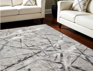 Homeroots 8' X 10' Gray And Ivory Abstract Power Loom Area Rug Taupe Polypropylene 565958