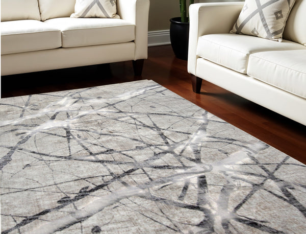 Homeroots 8' X 10' Gray And Ivory Abstract Power Loom Area Rug Taupe Polypropylene 565958