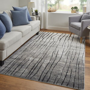 Homeroots 4' X 6' Gray And Black Abstract Power Loom Area Rug Gray Polypropylene 565959