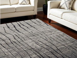 Homeroots 7' X 10' Gray And Black Abstract Power Loom Area Rug Gray Polypropylene 565961