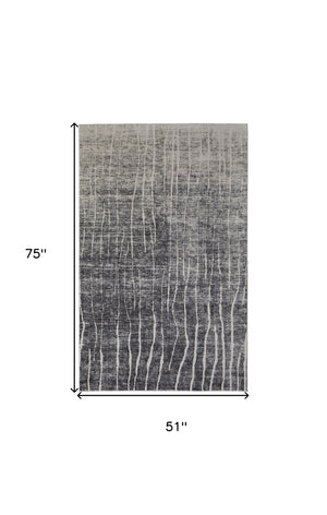 Homeroots 4' X 6' Ivory Gray And Black Abstract Power Loom Area Rug Black Polypropylene 565964