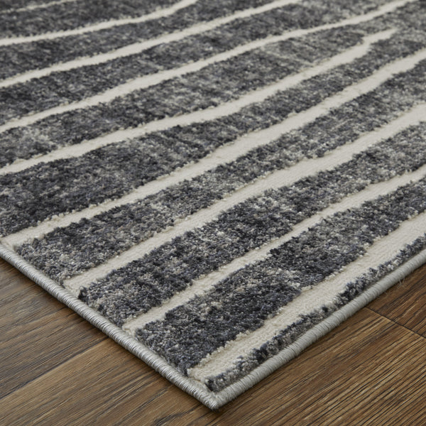 Homeroots 5' X 8' Ivory Gray And Black Abstract Power Loom Area Rug Black Polypropylene 565965