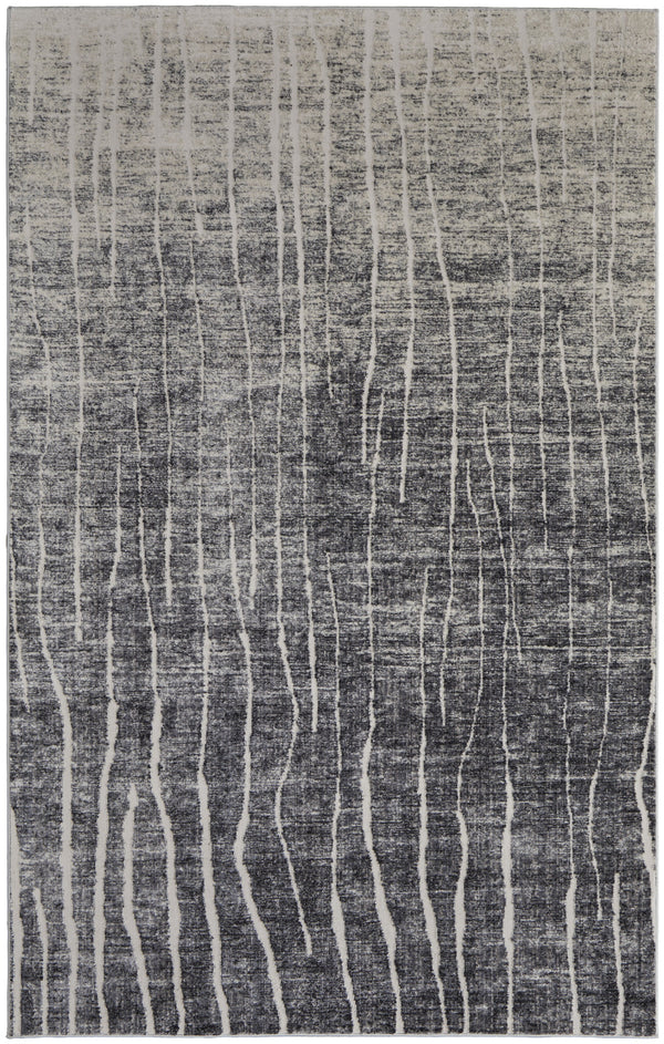 Homeroots 5' X 8' Ivory Gray And Black Abstract Power Loom Area Rug Black Polypropylene 565965