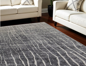 Homeroots 8' X 10' Ivory Gray And Black Abstract Power Loom Area Rug Black Polypropylene 565967
