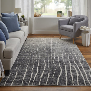Homeroots 10' X 14' Ivory Gray And Black Abstract Power Loom Area Rug Black Polypropylene 565969