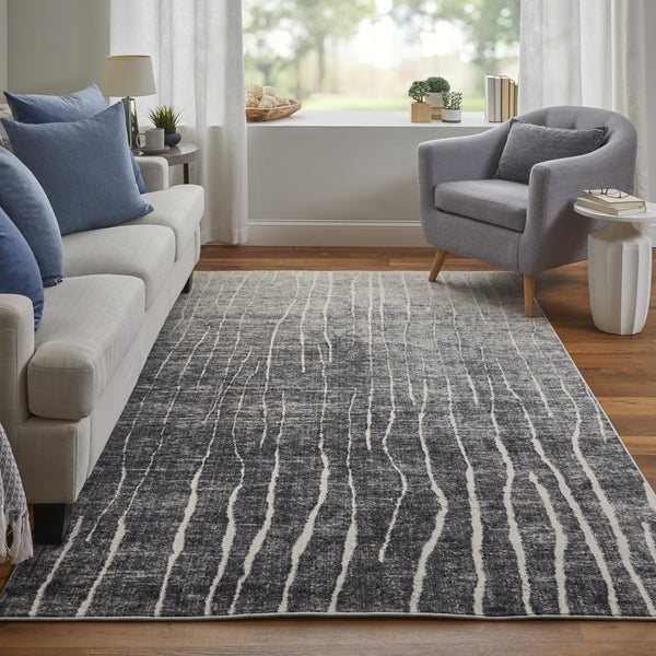 Homeroots 10' X 14' Ivory Gray And Black Abstract Power Loom Area Rug Black Polypropylene 565969