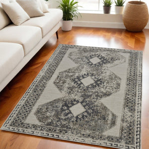 HomeRoots 4' Gray and Ivory Abstract Area Rug - Stylish Power-Loomed Design for Modern and Transitional Spaces 5' X 8' 565971