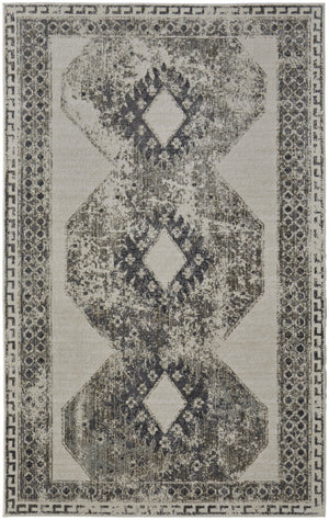 HomeRoots 4' Gray and Ivory Abstract Area Rug - Stylish Power-Loomed Design for Modern and Transitional Spaces 7' X 10' 565972
