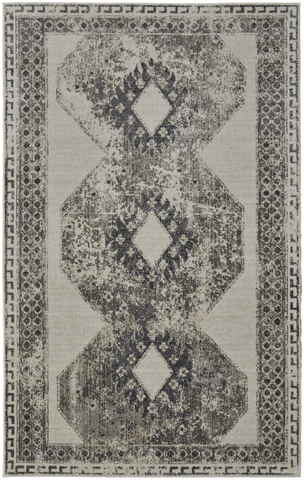 HomeRoots 4' Gray and Ivory Abstract Area Rug - Stylish Power-Loomed Design for Modern and Transitional Spaces 7' X 10' 565972