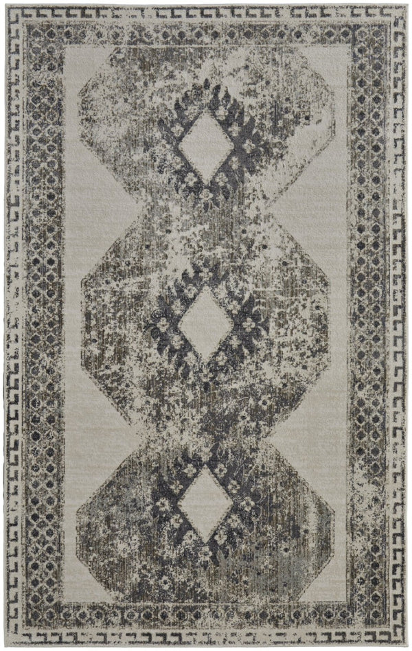 HomeRoots 4' Gray and Ivory Abstract Area Rug - Stylish Power-Loomed Design for Modern and Transitional Spaces 7' X 10' 565972