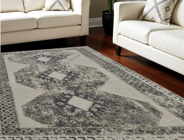 HomeRoots 4' Gray and Ivory Abstract Area Rug - Stylish Power-Loomed Design for Modern and Transitional Spaces 8' X 11' 565974
