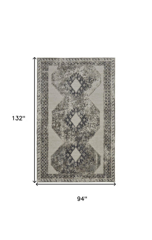 HomeRoots 4' Gray and Ivory Abstract Area Rug - Stylish Power-Loomed Design for Modern and Transitional Spaces 8' X 11' 565974