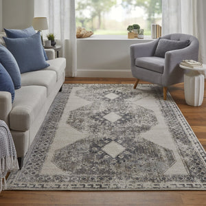 HomeRoots 4' Gray and Ivory Abstract Area Rug - Stylish Power-Loomed Design for Modern and Transitional Spaces 10' X 14' 565975