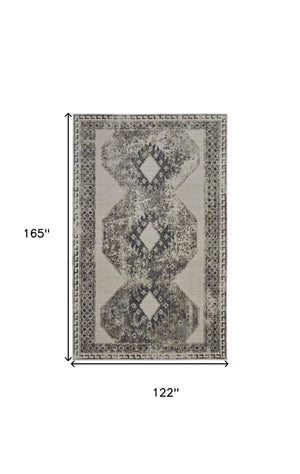 HomeRoots 4' Gray and Ivory Abstract Area Rug - Stylish Power-Loomed Design for Modern and Transitional Spaces 10' X 14' 565975