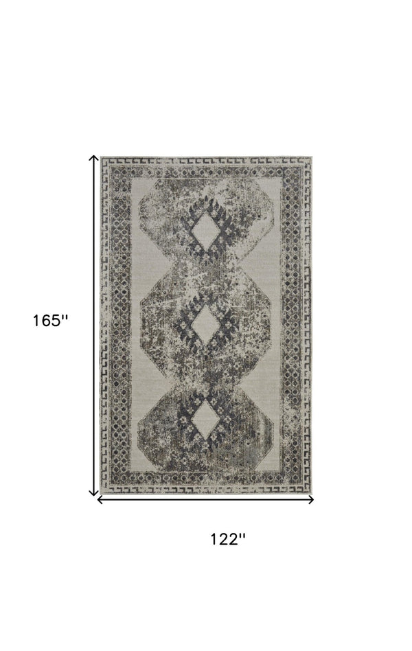 HomeRoots 4' Gray and Ivory Abstract Area Rug - Stylish Power-Loomed Design for Modern and Transitional Spaces 10' X 14' 565975