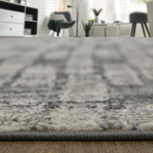 HomeRoots 4' Gray and Black Geometric Area Rug - Modern Power Loom Design with Worn-Faded Look for Homes 4' X 6' 565976