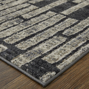 HomeRoots 4' Gray and Black Geometric Area Rug - Modern Power Loom Design with Worn-Faded Look for Homes 4' X 6' 565976
