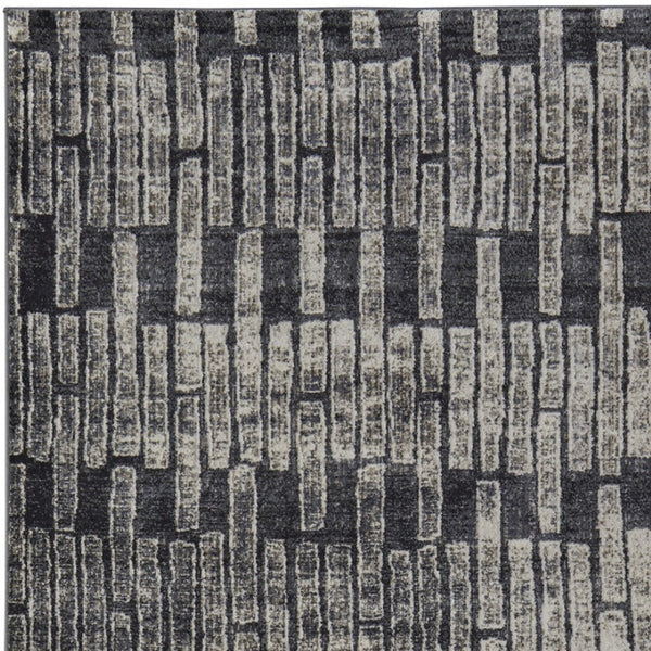 HomeRoots 4' Gray and Black Geometric Area Rug - Modern Power Loom Design with Worn-Faded Look for Homes 4' X 6' 565976