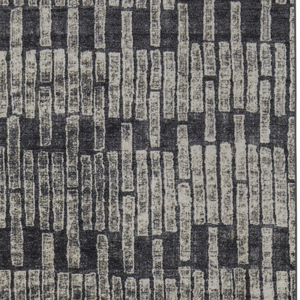 HomeRoots 4' Gray and Black Geometric Area Rug - Modern Power Loom Design with Worn-Faded Look for Homes 5' X 8' 565977