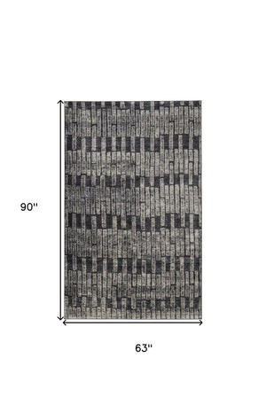 HomeRoots 4' Gray and Black Geometric Area Rug - Modern Power Loom Design with Worn-Faded Look for Homes 5' X 8' 565977