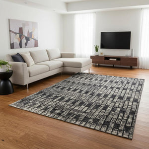 HomeRoots 4' Gray and Black Geometric Area Rug - Modern Power Loom Design with Worn-Faded Look for Homes 7' X 10' 565978