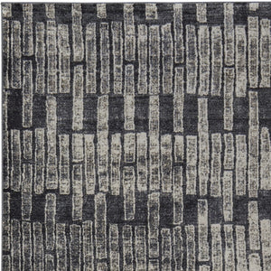 HomeRoots 4' Gray and Black Geometric Area Rug - Modern Power Loom Design with Worn-Faded Look for Homes 8' X 11' 565980