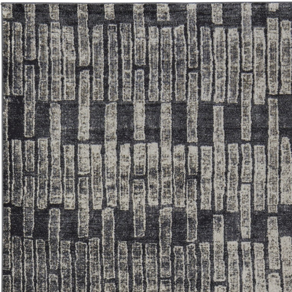 HomeRoots 4' Gray and Black Geometric Area Rug - Modern Power Loom Design with Worn-Faded Look for Homes 8' X 11' 565980