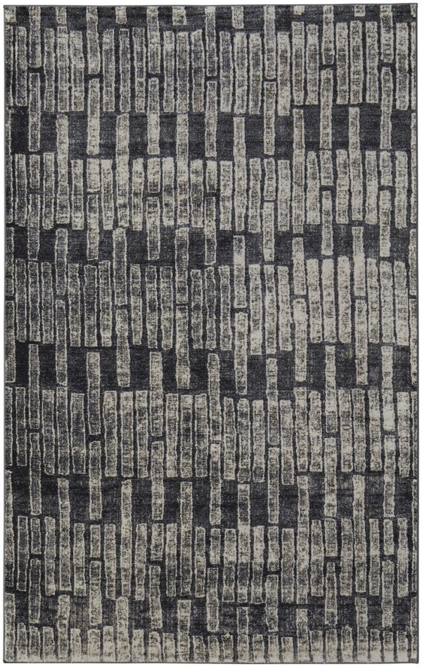 HomeRoots 4' Gray and Black Geometric Area Rug - Modern Power Loom Design with Worn-Faded Look for Homes 8' X 11' 565980