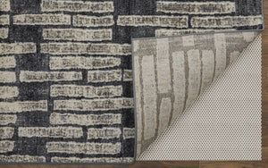 HomeRoots 4' Gray and Black Geometric Area Rug - Modern Power Loom Design with Worn-Faded Look for Homes 10' X 14' 565981