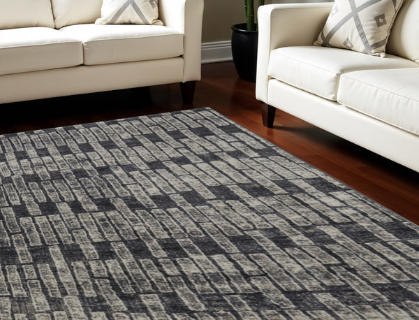 HomeRoots 4' Gray and Black Geometric Area Rug - Modern Power Loom Design with Worn-Faded Look for Homes 10' X 14' 565981