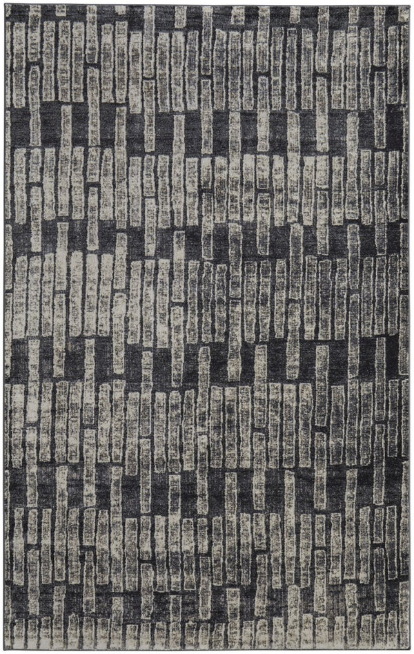 HomeRoots 4' Gray and Black Geometric Area Rug - Modern Power Loom Design with Worn-Faded Look for Homes 10' X 14' 565981