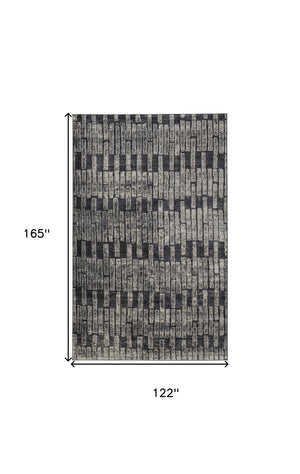 HomeRoots 4' Gray and Black Geometric Area Rug - Modern Power Loom Design with Worn-Faded Look for Homes 10' X 14' 565981