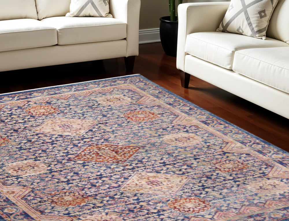 Homeroots 8' X 10' Blue Red And Gold Oriental Power Loom Area Rug Blue Viscose 565982