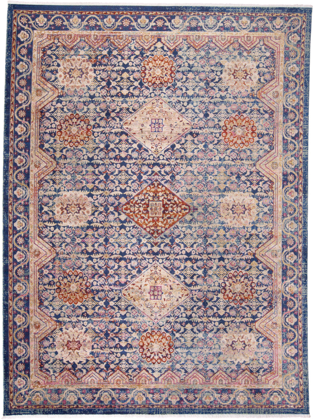 Homeroots 8' X 10' Blue Red And Gold Oriental Power Loom Area Rug Blue Viscose 565982