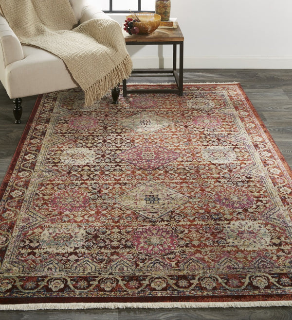 HomeRoots 9' Elegant Blue, Red, and Gold Oriental Area Rug - Timeless Design for Living Rooms & Offices 9' X 13' 565983