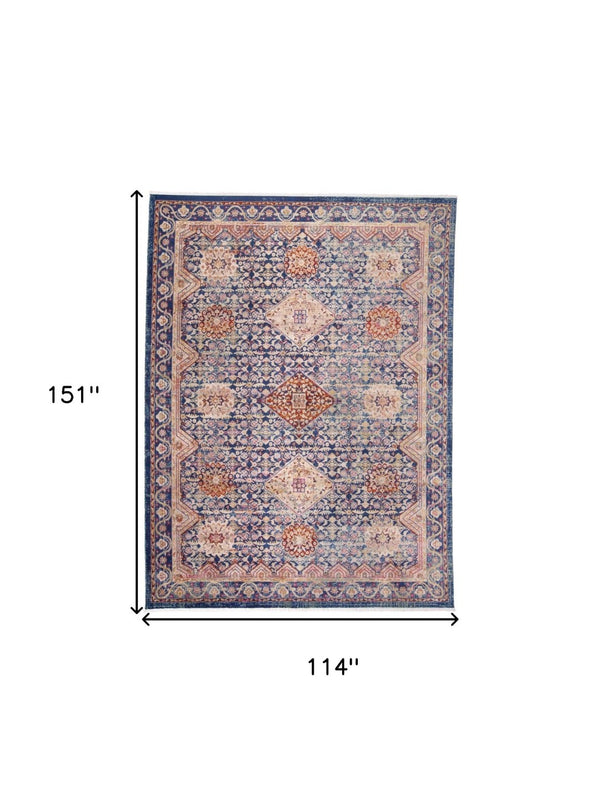 HomeRoots 9' Elegant Blue, Red, and Gold Oriental Area Rug - Timeless Design for Living Rooms & Offices 9' X 13' 565983