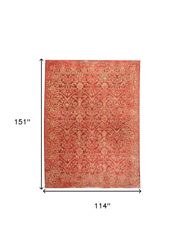 Homeroots 9' X 13' Orange And Red Oriental Power Loom Area Rug Orange Viscose 565987
