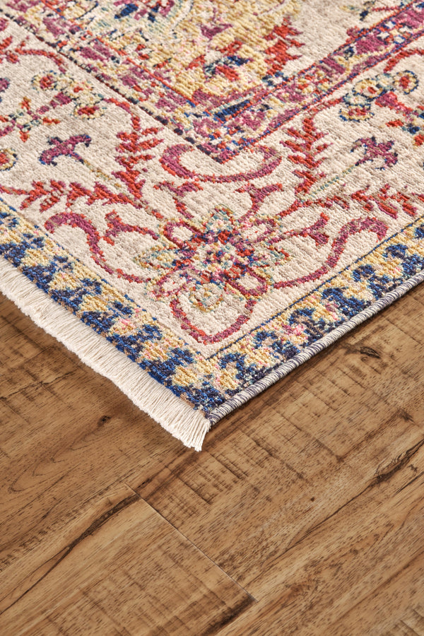 Homeroots 8' X 10' Ivory Red And Blue Floral Power Loom Area Rug Red Viscose 565988