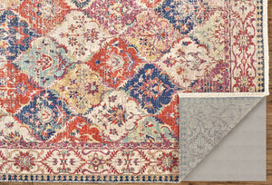 Homeroots 8' X 10' Ivory Red And Blue Floral Power Loom Area Rug Red Viscose 565988