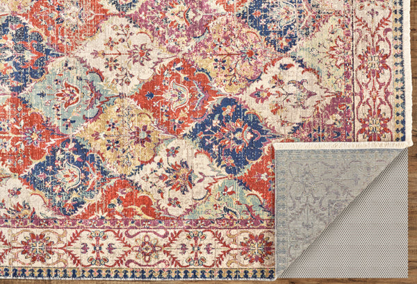 Homeroots 8' X 10' Ivory Red And Blue Floral Power Loom Area Rug Red Viscose 565988