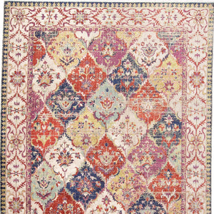 Homeroots 8' X 10' Ivory Red And Blue Floral Power Loom Area Rug Red Viscose 565988