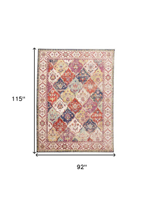 Homeroots 8' X 10' Ivory Red And Blue Floral Power Loom Area Rug Red Viscose 565988