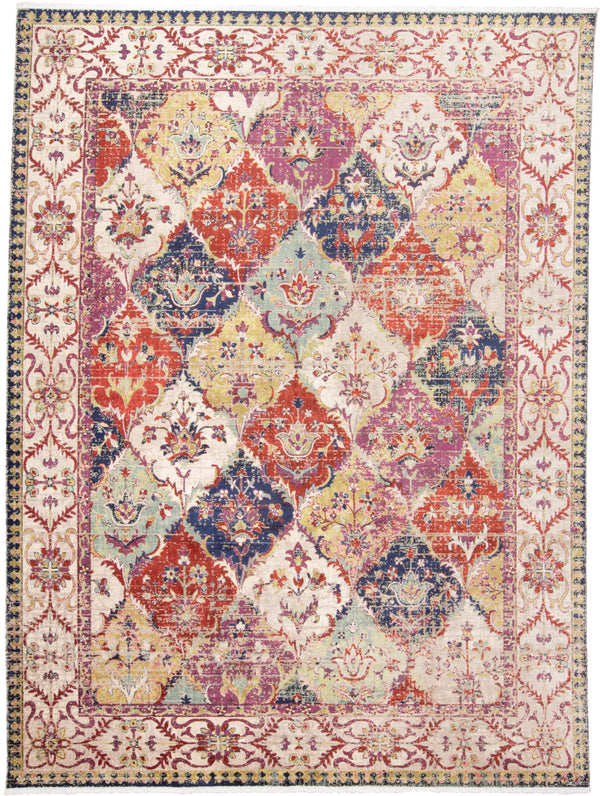 Homeroots 8' X 10' Ivory Red And Blue Floral Power Loom Area Rug Red Viscose 565988
