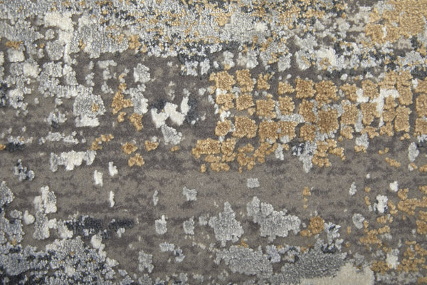 HomeRoots 3' Modern Gray Ivory Gold Abstract Power Loomed Area Rug with Fringed Edges for Stylish Spaces 3' X 5' 565992